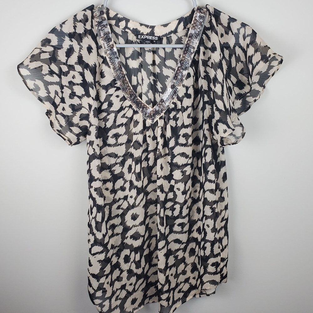Express Leopard Print Sheer Top